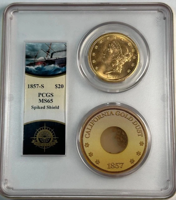 1857 S Double Eagle Liberty Head PCGS MS-65 Spiked Shield S.S. Central America