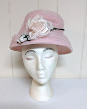 Vintage 1950s Light Pink Tulle w/Silk Rose Fashion Ladies Hat Union Made In USA