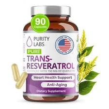 Pure Trans-Resveratrol Supplement + Quercetin 1500mg, Vegan Supplements for