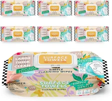 6 Packs Surface Cleaning Wipes Bleach Free, Thick & Large Dispose, All-Purpose C