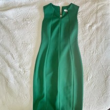 Calvin Klein Dress Womens 4 Green Scuba Sheath Queen Anne Neckline Sleeveless