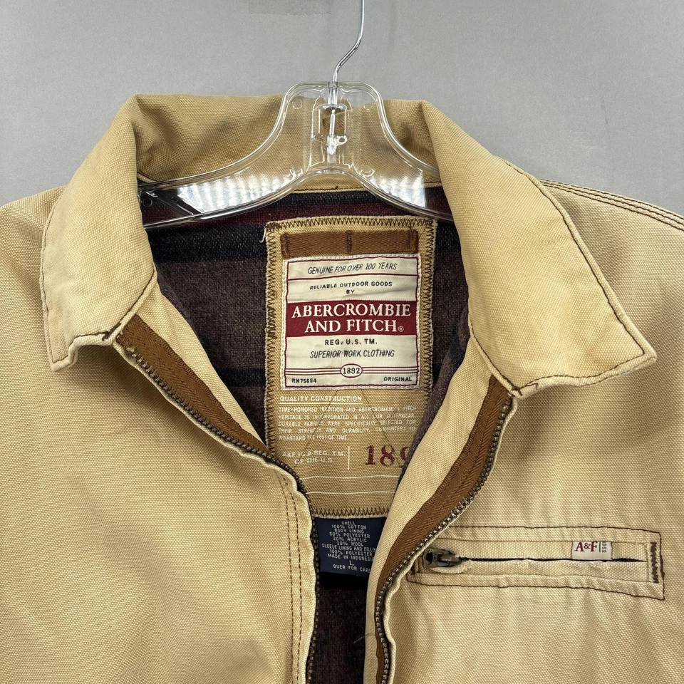 Chaqueta De Colección Abercrombie & Fitch Hombres Grande Caqui Lona Ropa de Trabajo Manta Forrada Foto 4 de 4