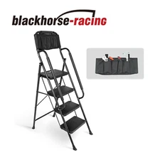 4 Step Ladder+Handrails & Attachable Tool Bag, Folding Step Stool Ladder 330 lbs