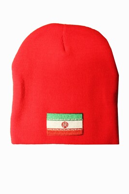 IRAN Rectangle Country Flag PATCH  BEANIE TOQUE HAT.. Black,White,Red,Pink