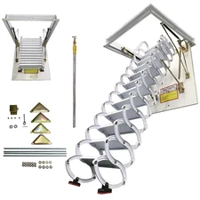 9.84ft White Hidden Telescopic Folding Ladder Attic Pull Down Ceiling Stairs