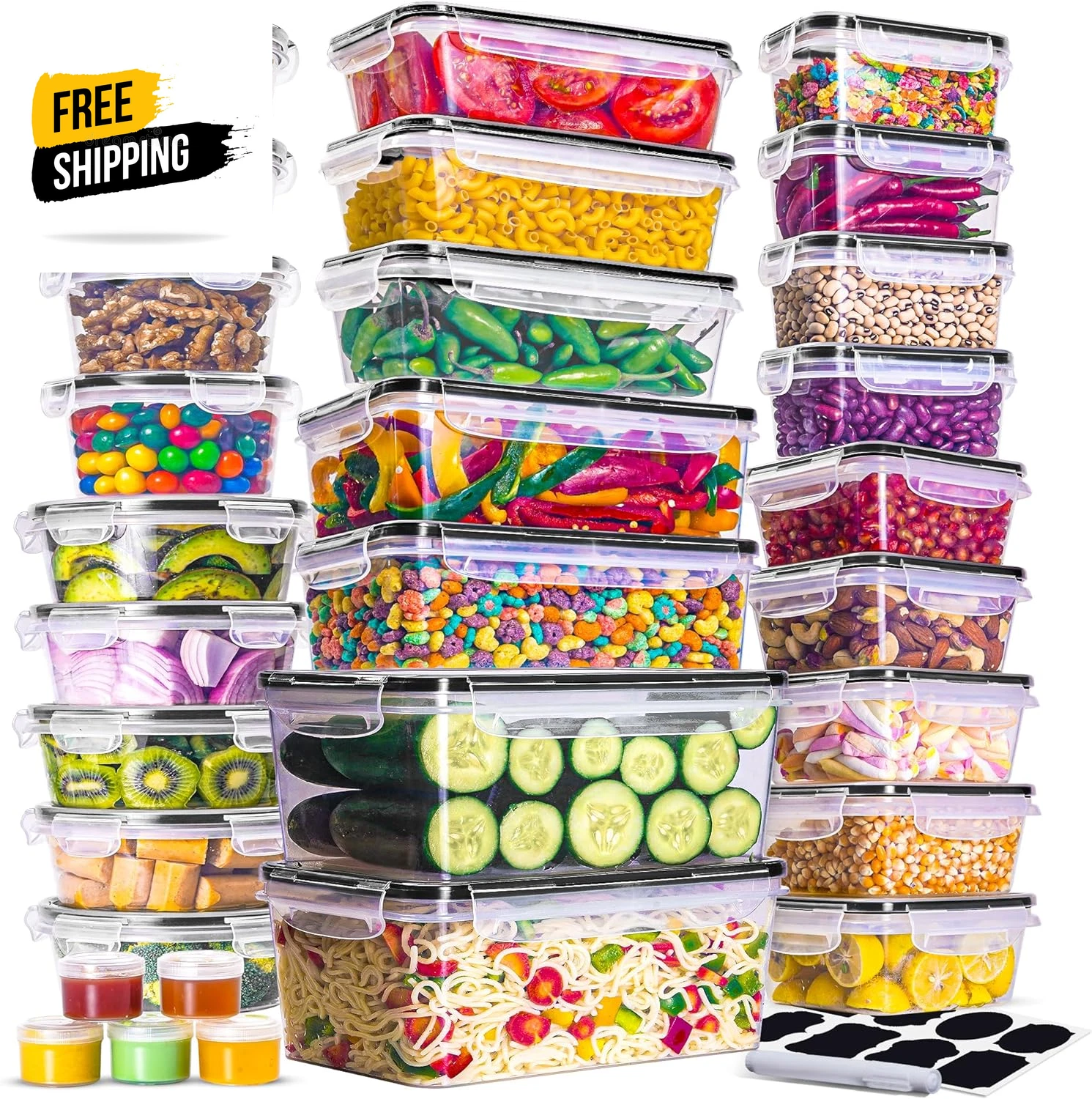 60 Pcs Food Storage Containers with Lids Airtight-75 OZ to 1.2 OZ(30 Containers