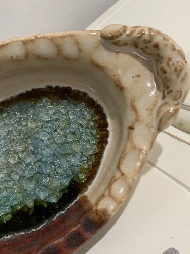 Vtg SIGNED Art Stoneware Pottery Crackle Glass Glazed Trinket dish or Ashtray - Picture 3 of 7