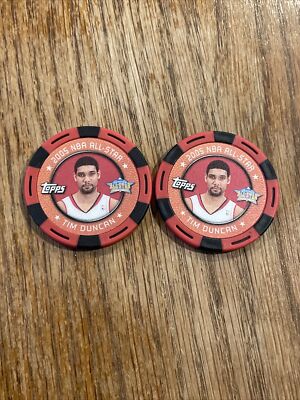 (2) 2005 TOPPS NBA COLLECTOR CHIPS  TIM DUNCAN 2005 NBA ALL STAR RED & BLACK SPs