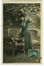 c 1908 French Glamour SLIM FIGURE BEAUTY Fashion tinted photo postcard