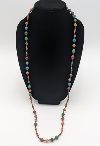 Beads for Life Rolled Paper Beaded Necklace Multicolor 40" Long Made Uganda