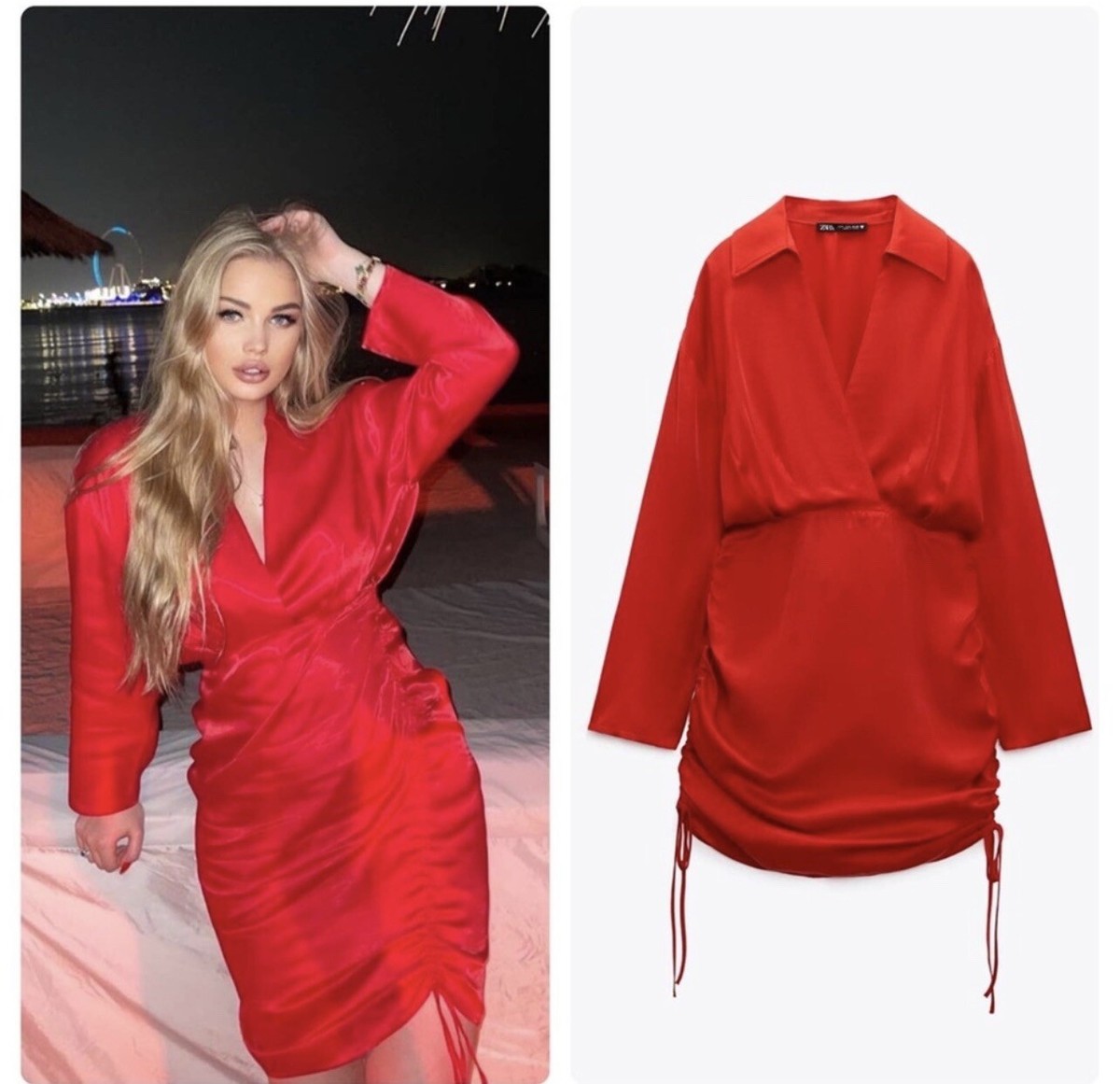 zara red satin mini dress SATIN PLAYSUIT DRESS - Red