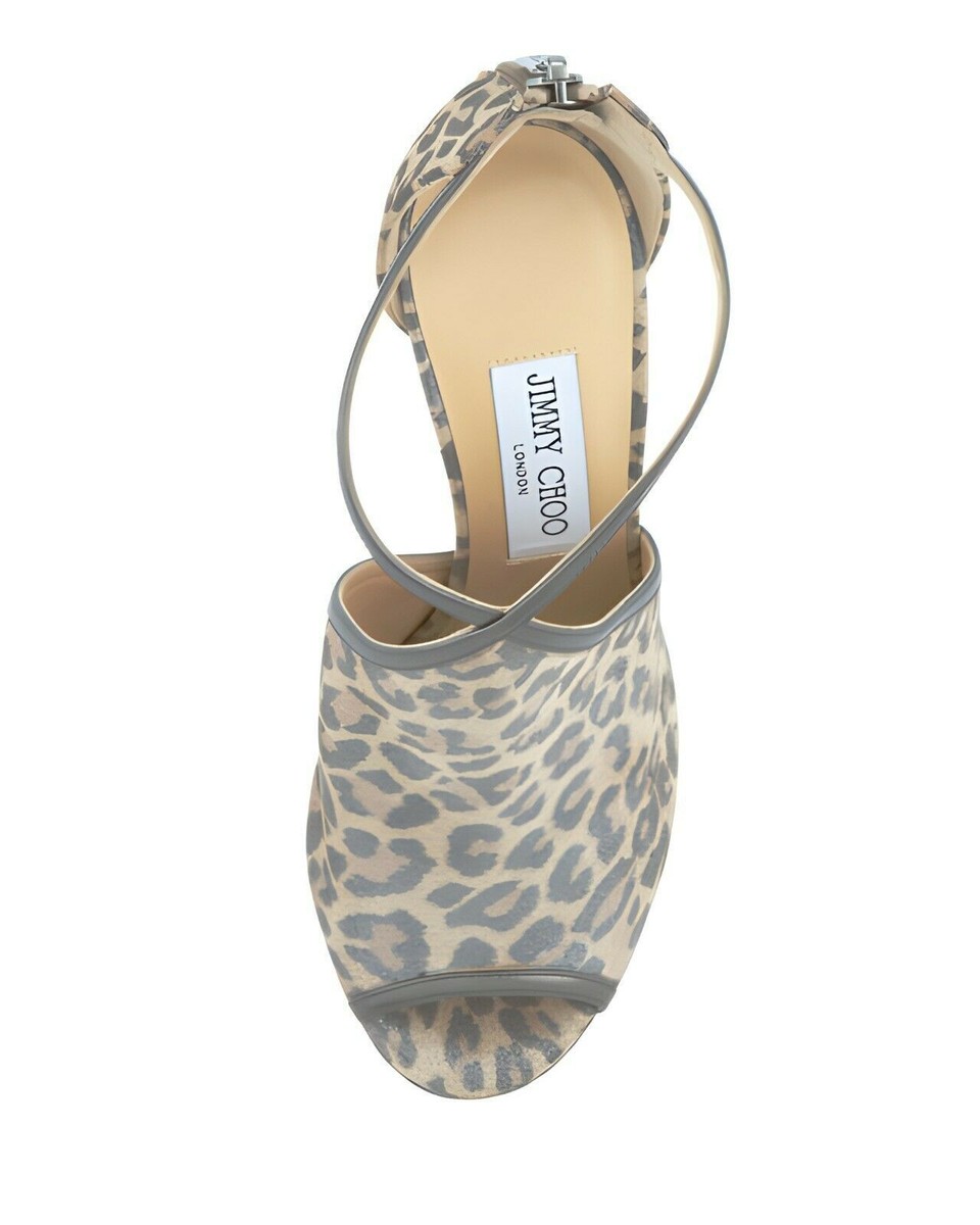 Jimmy Choo Fey Peep-Toe Leopard Print Suede 36.5 EU  Women Heels Sandals 0269 View 6
