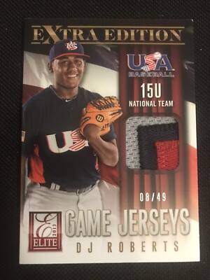 DJ ROBERTS CERTIFIED AUTHENTIC GAME USED JERSEY CARD USA BASEBALL 08/49