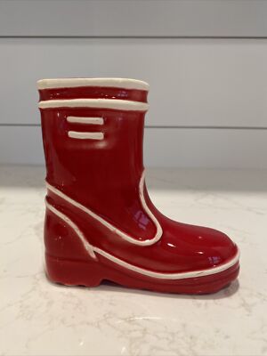 Vintage Red Rain Boot Santa's Boot Galoshes Ceramic Planter Vase Flower Pot