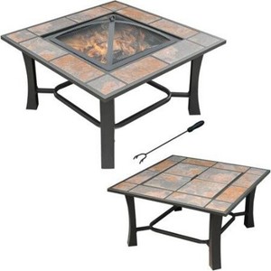 2in1 Fire Pit Patio Table Flat Top Coffee Drink Holder Garden