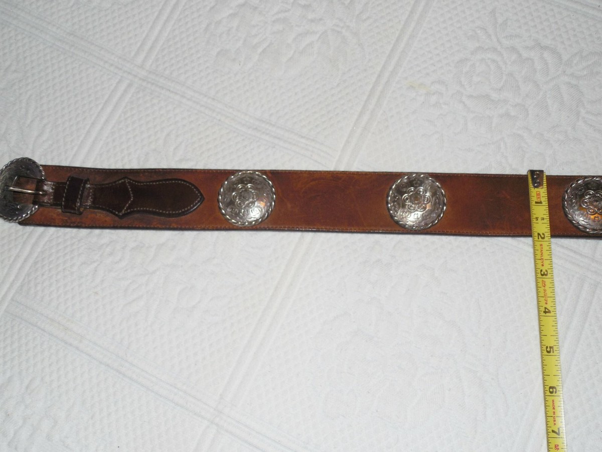 BRIGHTON 1993 Brown Leather Concho Belt Southwest - L - NWOT 