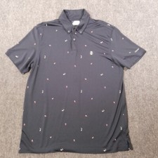 Izod Golf Shirt Mens L Polo Blue Golfer All Over Print Button Preppy Athleisure