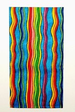 POCKET SQUARE Flat Top Blue  Multi Color Vertical Wiggle Stripes-folded  Sewn