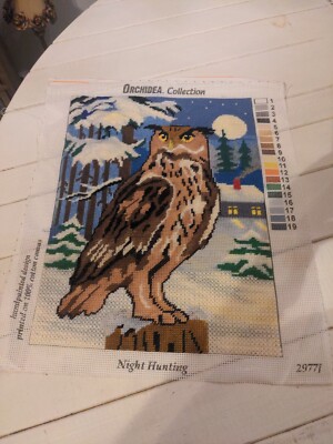 Handmade Owl Needlepoint Finished Piece 16x12 By Orchidea Collection