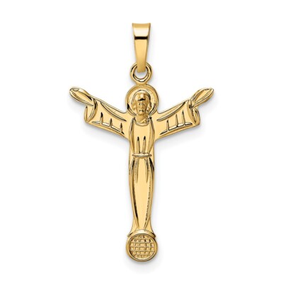 14k Yellow Gold Polished Solid Risen Christ Pendant for Women