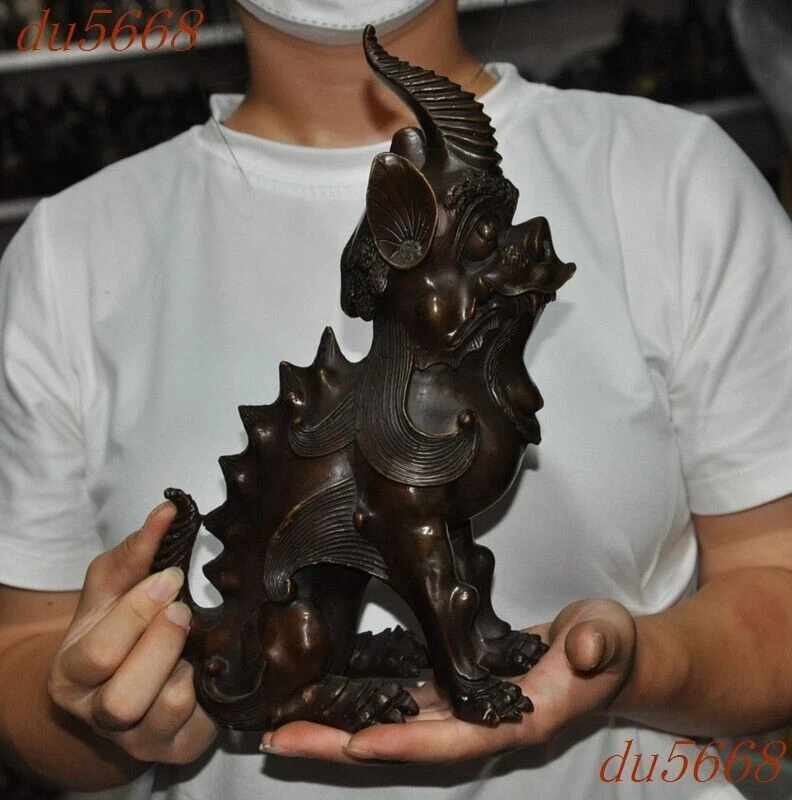 10.8" China bronce Feng Shui riqueza animal valientes tropas pixiu bestia estatua Foto 4 de 4