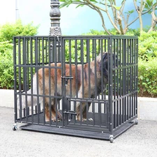XXL Heavy Duty Pet Dog Cage Strong Metal Crate Kennel Playpen with Wheels & Tray