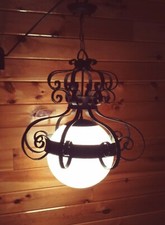 Antique HUGE Wrought Iron Mission Arts Crafts Tudor Chandelier Hanging Light Vtg