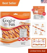 Delicious 70 Count Triple Flavor Chews for Dogs -  Rawhide & Protein