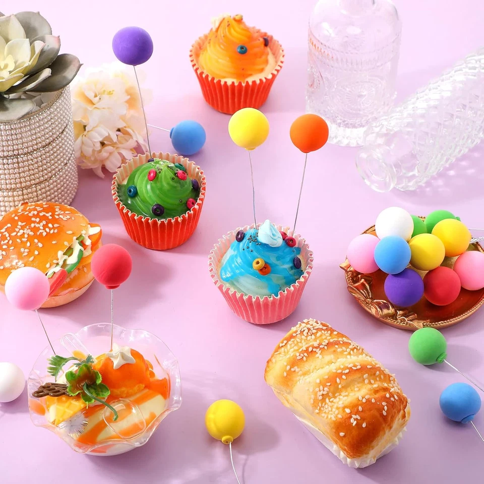 40 Piezas Mini Globo Pastel Toppers Colorido Arco Iris Pastel Topper Bolas Redondas de Arcilla C Foto 3 de 4