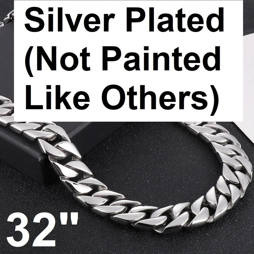 Cadena Miami Cuban Link 32" Plateada 32mm Eslabón Ancho Big Hip Hop D32 Foto 3 de 4