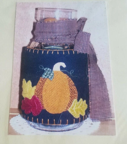 Fall Pumpkin & Leaves Wool Candle Jar Wrap Sewing Pattern 14" x 10" Adjustable