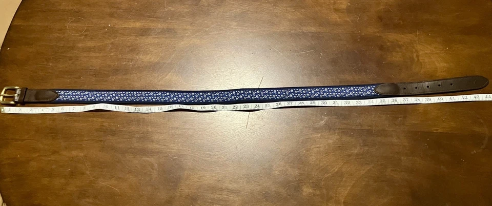 Cinturón Vineyard Vines para Hombres 38 Azul Marino Velero Lona Cuero Latón Club Preppy Foto 2 de 4