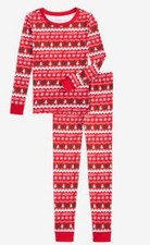 FAMILY PJ'S Child's Pajama Set Size 14 Red Merry Fairisle