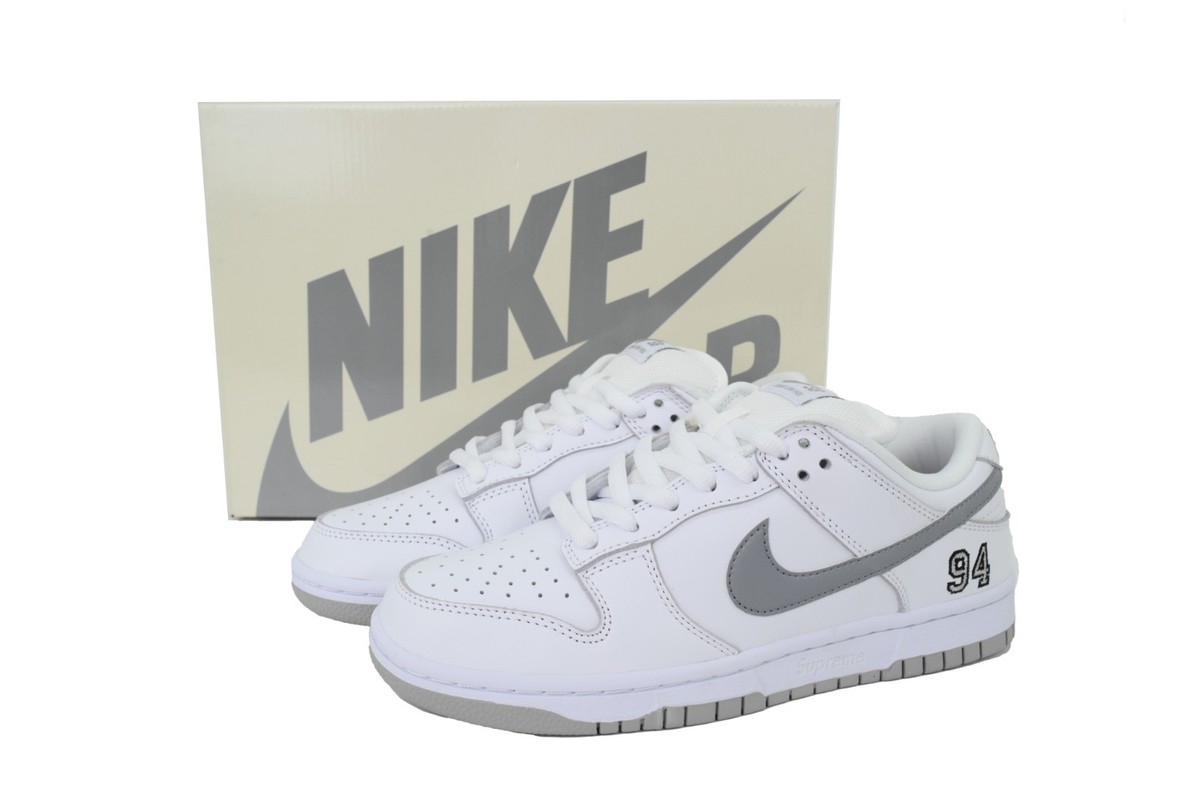 Size 10 - Supreme x Nike Dunk SB Low White Metallic Silver for