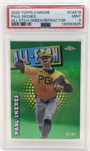 2025 Topps Chrome Logofractor Paul Skenes All-Etch Green /99 SP Pirates PSA 9