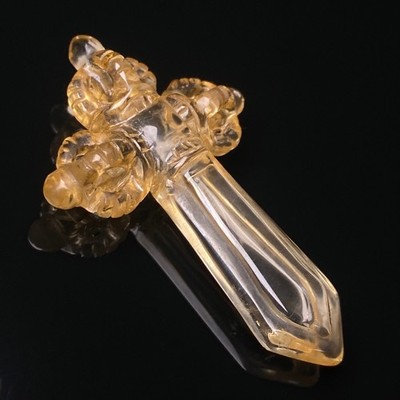 Tibetan Natural Old Crystal Dzi Carved Cross diamond pestle Amulet Pendant M0424