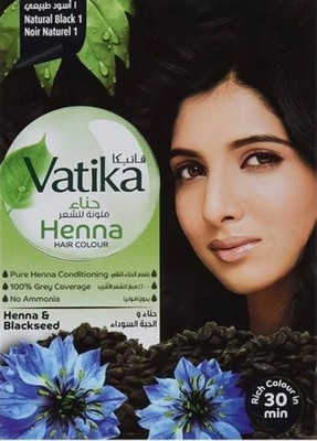 6 sachets Natural black Vatika Henna Hair Color Ammonia Free, (without box)