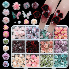 Flower Nail Art Charms - 3D Rose Flower Nail Rhinestones Floral Nail Gems But...