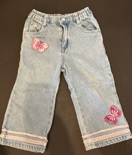 Vintage Y2K Toddler Girl's Embroidered Butterfly Denim Jeans Size 24 Mos Sequins