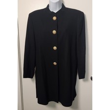 Vtg Oleg Cassini 100 Wool Sz 10 Longline Mandarin Collar Blazer Gold Buttons