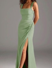 Azazie Jesaphine, bridesmaid Dusty Sage Sheath Bow Chiffon Dress (Read Bio)