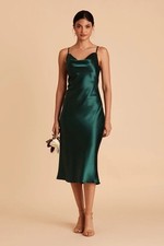 Birdy Grey Lisa Satin Midi Bridesmaid Formal Dress - Emerald Green, XS