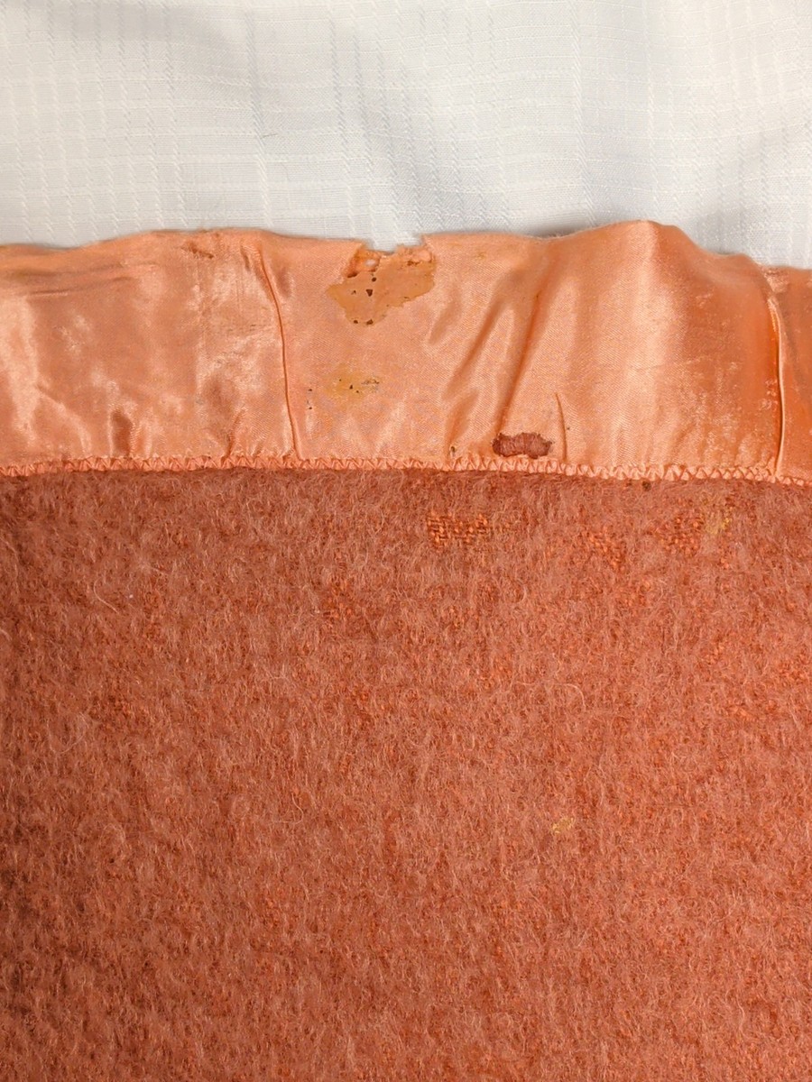 Vtg St Mary's Wool Blanket Satin Trim 1950's MCM 79x60” Terracotta