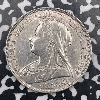 1897 G.B. Victoria 1 Crown Lot#DS934 Silver! Nice Detail Old Cleaning. LXI Edge