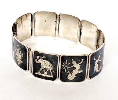 Vintage Armband Gliederarmband Siam Sterling Silber Niello Emaille Z855