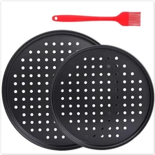 2 Pcs Perforated Pizza tray, Steel Perforated Pizza Pan, Non-Stick Profession...
