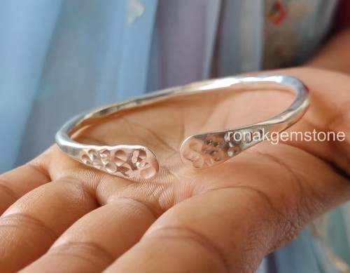 Handmade Hammered Sterling Silver Bangle: Stackable Cuff Bracelet MK 12