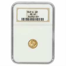 1849-D Liberty Head Gold Dollar $1, NGC MS 62 - Dahlonega Gold