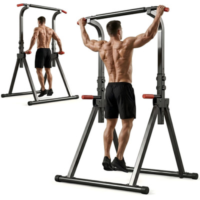 Foldable Pull Up Bar Standing Power Tower - Multi-Function Dip Station 6-Level