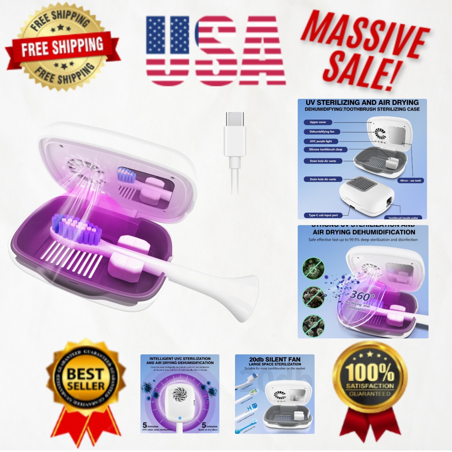 Rechargeable Toothbrush Sanitizer Cover with Light & Built-in Dryer for Hygiene